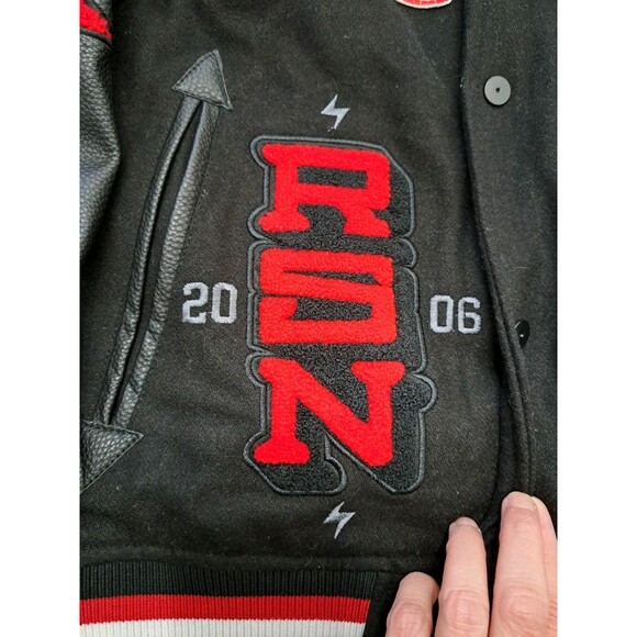 REASON Sport Varsity Letter Bomber Jacket Men's Sz Small Black Wool Blend Lined - Picture 6 of 13